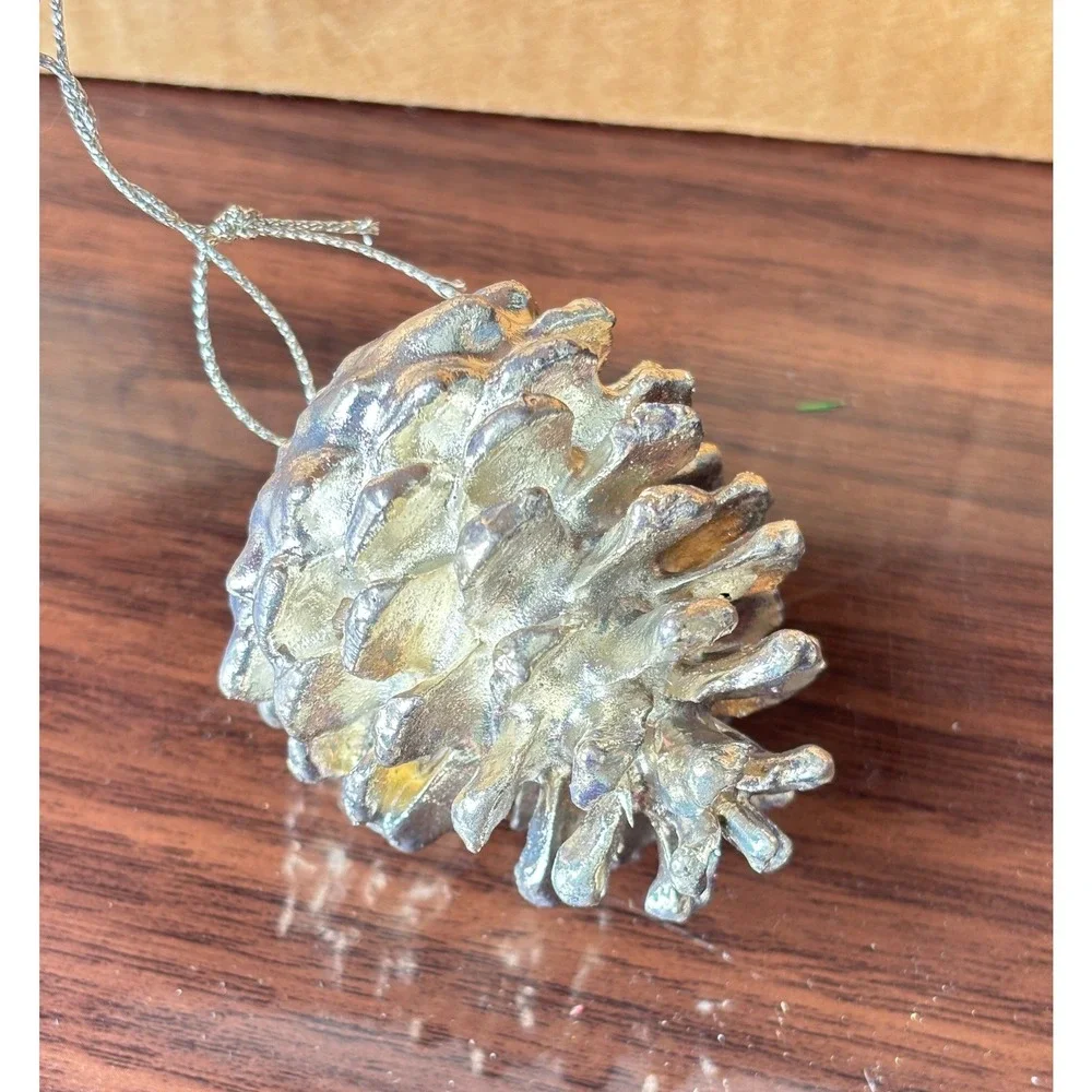 12 Pc Prosperity Tree Farms‎ Silver Pine Pinecone Christmas Ornaments Dipped